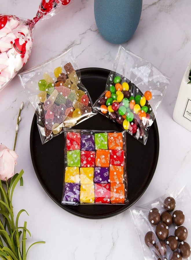 BEFORYOU 200 Clear Treat Bags - DIY Plastic Candy Bags with Self-Adhesive Closure - White Polka Dot (3.94x3.94Inches) - Image 4